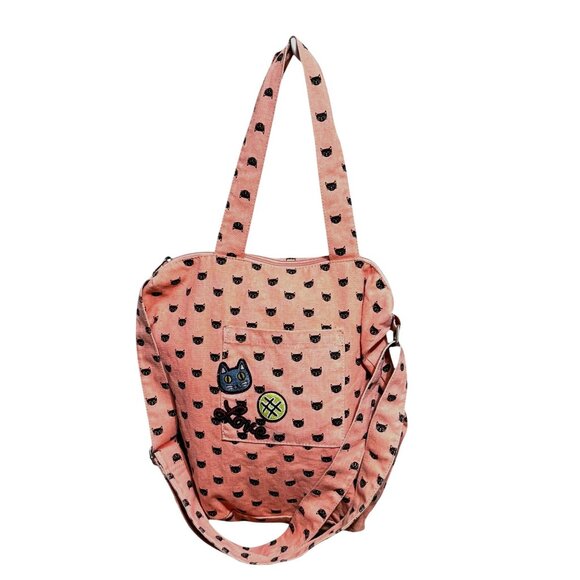 Cat Print Jr. Tote Bag With Appliqué Patches & Double Handles - Picture 1 of 12